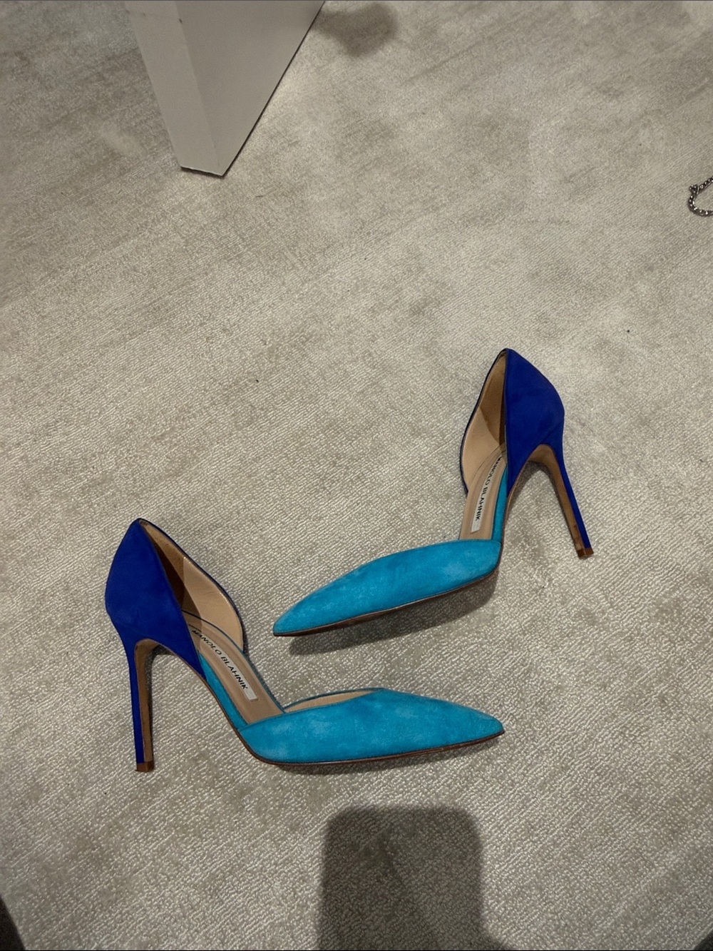 Manolo Blahnik Turquoise and Cobalt D'Orsay Pointed-Toe Pumps - Picture 4 of 5